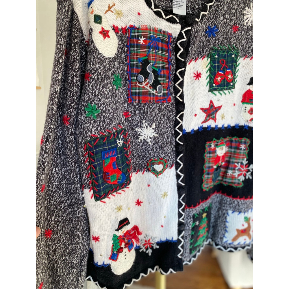 Vintage Christmas Patchwork Cardigan Quiet Luxury Holiday Cottagecore L - Picture 4 of 10